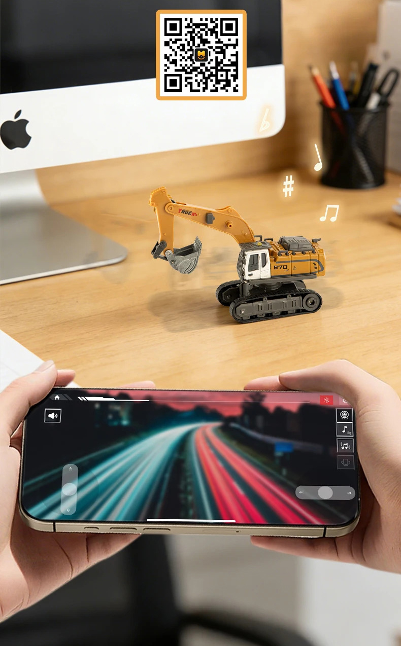 Екскаватор на радіокеруванні RC 555-104 1:64 зі світлом та звуком, керування через додаток